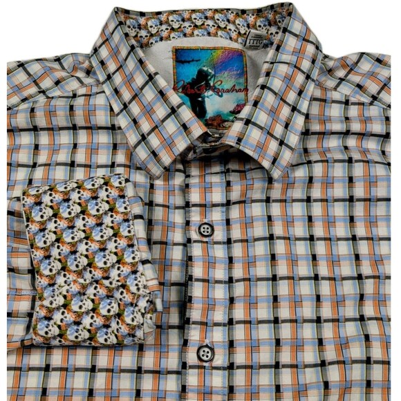 Robert Graham 3XL Plaid Shirt Men Skulls Flip Cuff Pattern Classic Fit Cotton - Picture 1 of 11